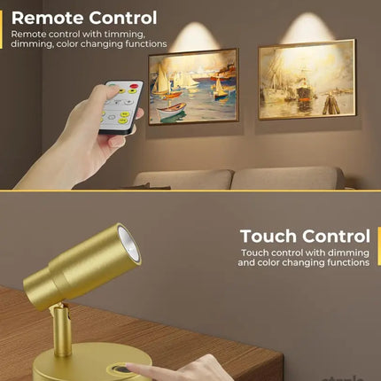 Spot Lights Indoor Rechargeable Picture Light with Remote Dimmable CCT Spotlight for Wall Art 6000mAh Battery Uplights