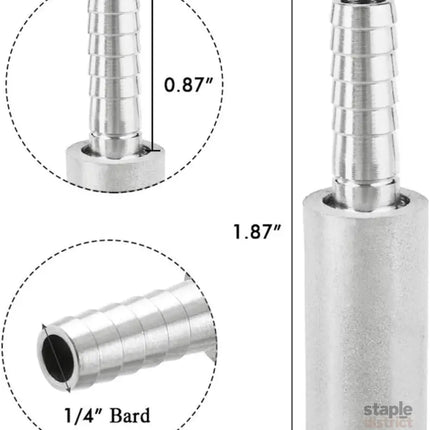 Stainless Steel Aeration Stone 0.5 Micron Diffion Stone with 1/4’’ Hose Barb Stainless Steel Aeration Oxygenation Stone