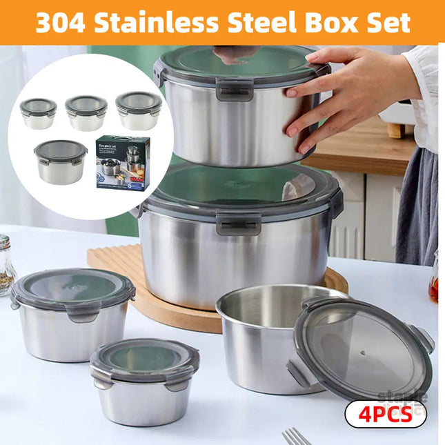 Stainless Steel Box Set 4pcs Sealed Lunch Food Container Refrigerator Use - Commercial > Packaging > Postage Satchels &