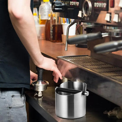 Stainless Steel Coffee Grounds Knock Box Round Tap Bucket for Household Espresso - Black - Appliances > Kitchen