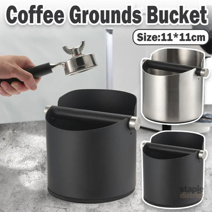 Stainless Steel Coffee Grounds Knock Box Round Tap Bucket for Household Espresso - Black - Appliances > Kitchen