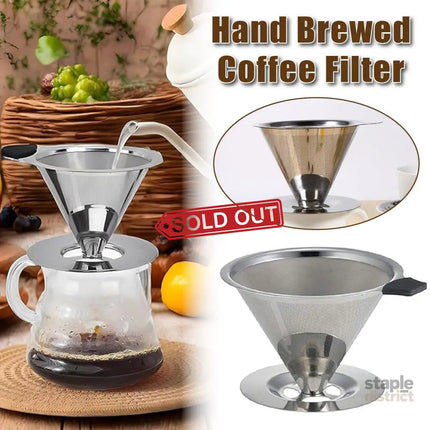 Stainless Steel Double Layer Hand Coffee Filter 600 Mesh Paper-Free Tea Funnel - Appliances > Kitchen Appliances >