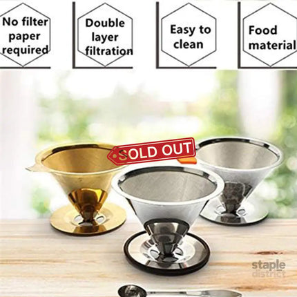 Stainless Steel Double Layer Hand Coffee Filter 600 Mesh Paper-Free Tea Funnel - Appliances > Kitchen Appliances >