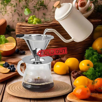 Stainless Steel Double Layer Hand Coffee Filter 600 Mesh Paper-Free Tea Funnel - Appliances > Kitchen Appliances >
