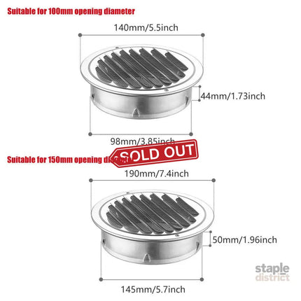 Stainless Steel Exhaust Fan Vent Outlet Flat Hood for Bathroom Kitchen Outlet - 100mm - Appliances > Fans > Exhaust Fans