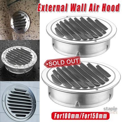 Stainless Steel Exhaust Fan Vent Outlet Flat Hood for Bathroom Kitchen Outlet - 100mm - Appliances > Fans > Exhaust Fans