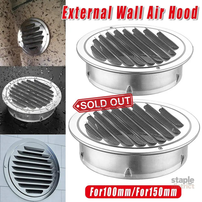 Stainless Steel Exhaust Fan Vent Outlet Flat Hood for Bathroom Kitchen Outlet - 100mm - Appliances > Fans > Exhaust Fans