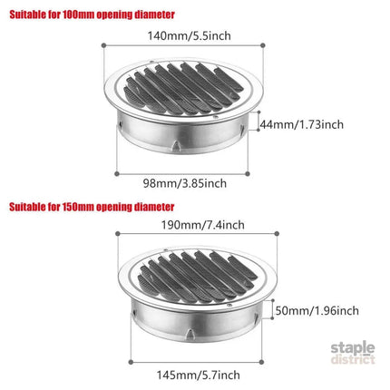 Stainless Steel Exhaust Fan Vent Outlet Flat Hood for Bathroom Kitchen Outlet - 150mm - Appliances > Fans > Exhaust Fans