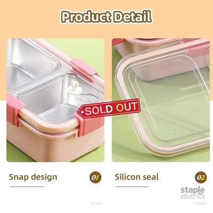 Stainless Steel Lunch Box Compartment Bento Box Food Container for Meal Prep Use - Pink - Outdoor Recreation > Iceboxes