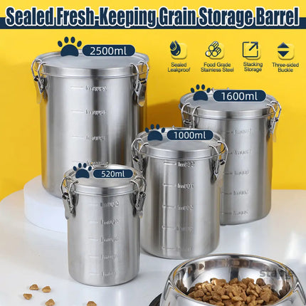 Stainless Steel Pet Food Storage Bucket Dog Cat Grain Container Bin Kitchen - 1600ml - Home & Garden > Kitchenware >