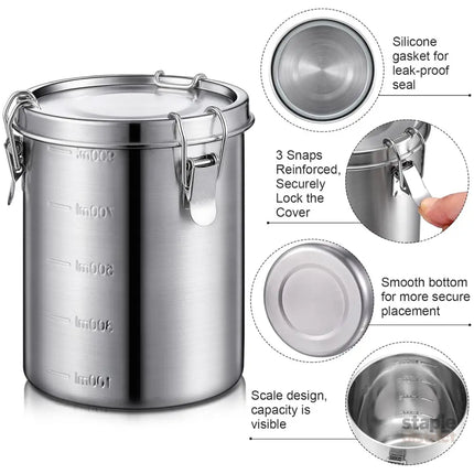 Stainless Steel Pet Food Storage Bucket Dog Cat Grain Container Bin Kitchen - 1600ml - Home & Garden > Kitchenware >