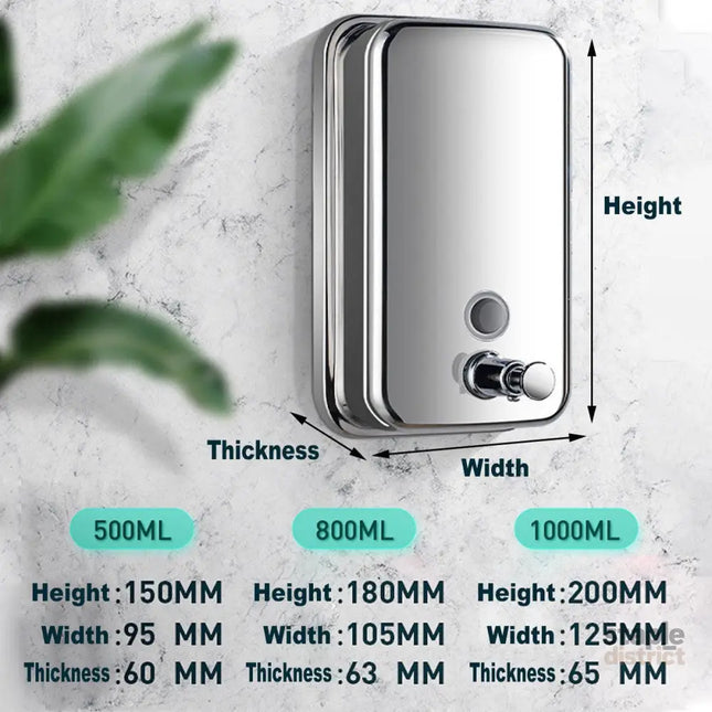 Stainless Steel Wall Mounted Soap Dispenser Hotel Bathroom Sanitizer Bottle - 500ML - Home & Garden > Bathroom