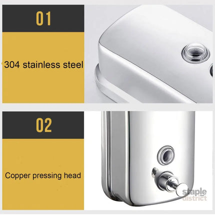 Stainless Steel Wall Mounted Soap Dispenser Hotel Bathroom Sanitizer Bottle - 500ML - Home & Garden > Bathroom
