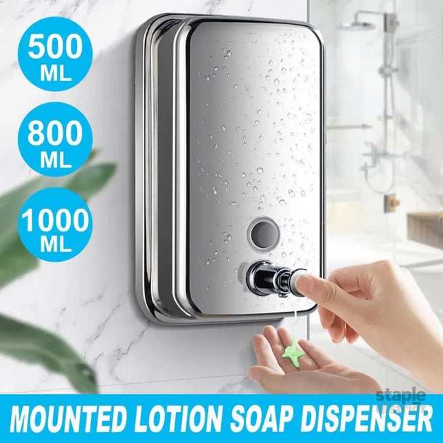 Stainless Steel Wall Mounted Soap Dispenser Hotel Bathroom Sanitizer Bottle - 500ML - Home & Garden > Bathroom