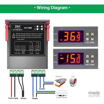 Stc-1000 Temperature Controller 12V 10A Multi-Purpose Digital Thermostat With Ntc Probe For Fermentation Hatch,