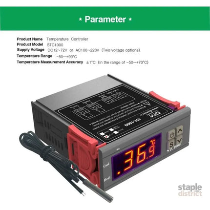 Stc-1000 Temperature Controller 12V 10A Multi-Purpose Digital Thermostat With Ntc Probe For Fermentation Hatch,