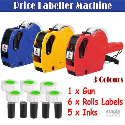 Tag Gun Labeller Kit With 6 Rolls Labels And 5 Inks Roller - Yellow - Electronics > Printer Accessories & Supplies >