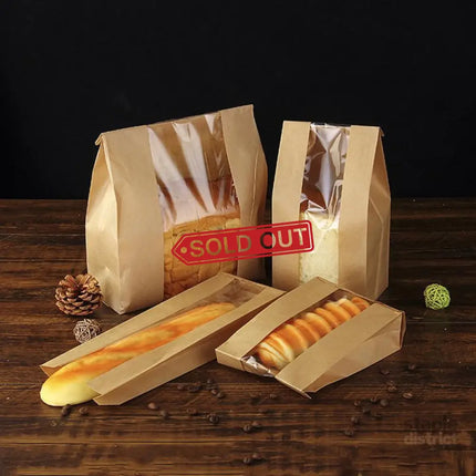 Takeaway Storage Baking Bread Bag Toast Food Packaging Bag Kraft Paper Bag Cowhide - 33X16X11CM - Commercial >