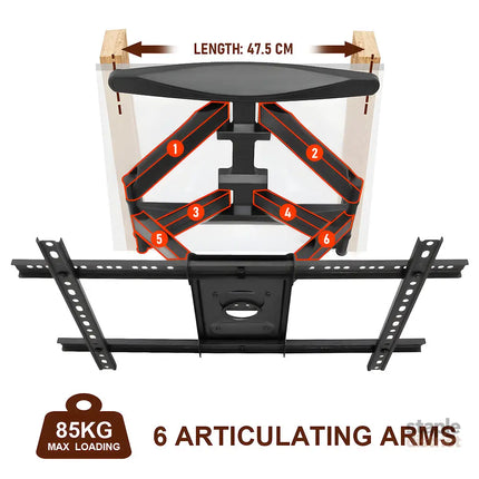 Telescopic Swivel and Tilt TV Monitor Wall Mount Bracket Load up to 85kg Full Motion Long Arm Bracket Max 48.5cm
