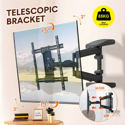 Telescopic Swivel and Tilt TV Monitor Wall Mount Bracket Load up to 85kg Full Motion Long Arm Bracket Max 48.5cm