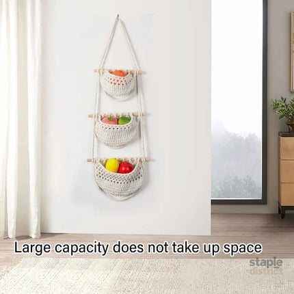 Three Layer Cotton Rope Wall Hanging Basket Door Storage Rack Organizer Bag - Brown - Baby & Kids > Kid’s Furniture >