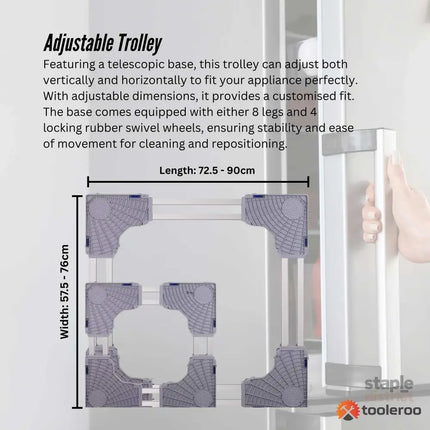 Tooleroo Washing Machine Stand - 300Kg Adjustable Wheeled Fridge Appliance Base - Appliances > Washers Dryers & Irons >
