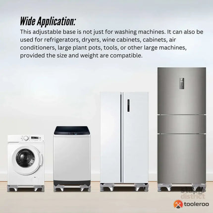 Tooleroo Washing Machine Stand - 300Kg Adjustable Wheeled Fridge Appliance Base - Appliances > Washers Dryers & Irons >