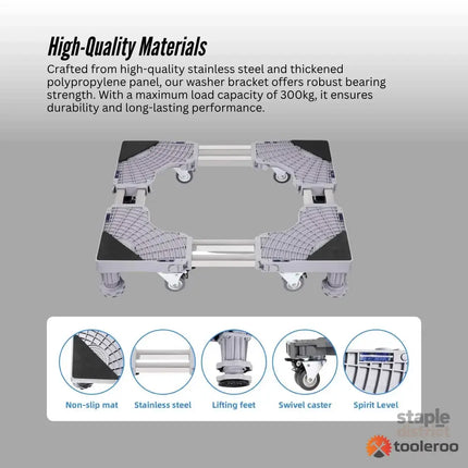 Tooleroo Washing Machine Stand - 300Kg Adjustable Wheeled Fridge Appliance Base - Appliances > Washers Dryers & Irons >
