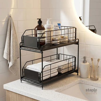Toque 2 Tier Pull Out Cabinet Organizer Sliding Kitchen Storage Rack Under Sink-2050059016155041798