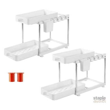 Toque 2 x Under Sink Organizer 2 Tier Cabinet Storage Rack Adjustable Kitchen-2050056777659191296