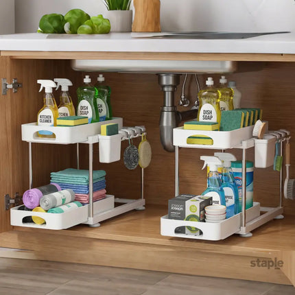 Toque 2 x Under Sink Organizer 2 Tier Cabinet Storage Rack Adjustable Kitchen-2050056777659191302