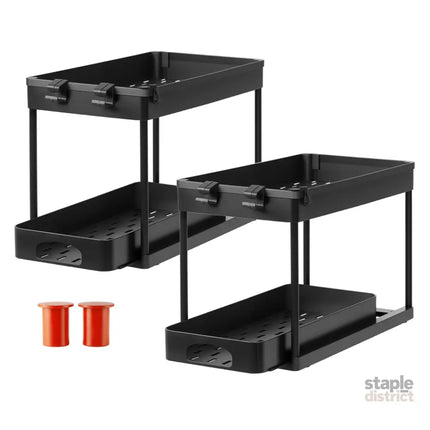 Toque 2 x Under Sink Organizer 2 Tiers Storage Sliding Drainage Kitchen Bathroom-2050056777474641928