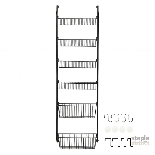 Toque Over the Door Pantry Organiser 6 Tiers Metal Hanging Storage Rack Black-2050059015542673409