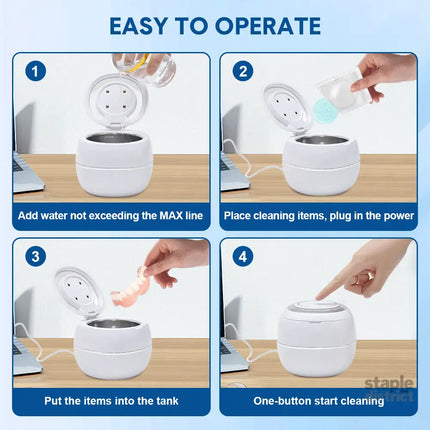 Ultrasonic UV Cleaner Portable 42khz Dual Mode Cleaner 180-220ml with Chamber and Timer for Dentures Aligner Retainer