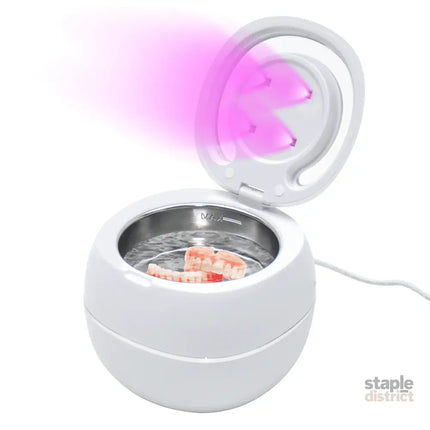 Ultrasonic UV Cleaner Portable 42khz Dual Mode Cleaner 180-220ml with Chamber and Timer for Dentures Aligner Retainer