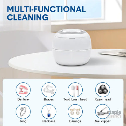 Ultrasonic UV Cleaner Portable 42khz Dual Mode Cleaner 180-220ml with Chamber and Timer for Dentures Aligner Retainer