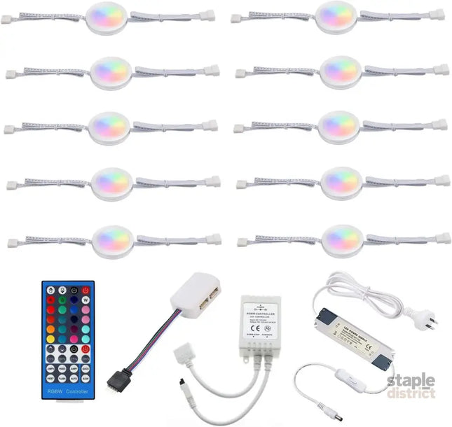 Under Counter LED Light Kit RGBW Under Cabinet Lighting 10 Packs Colored Cabinet Lights with Wireless 40-Key IR