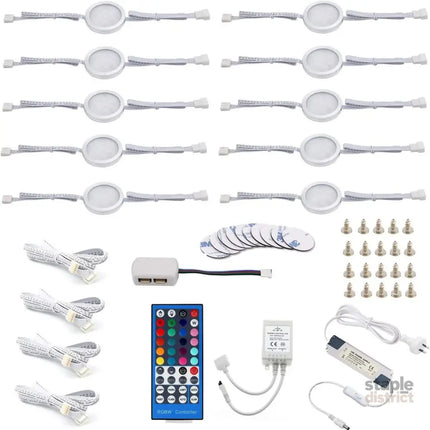 Under Counter LED Light Kit RGBWW Under Cabinet Lighting 10 Packs Colored Cabinet Lights with Wireless 40-Key IR