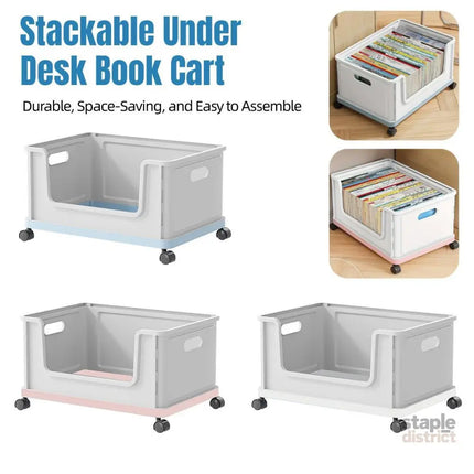 Under Desk Book Storage Box with Wheels Movable Classroom Student Organiser Rack - Blue - Baby & Kids > Kid’s Furniture