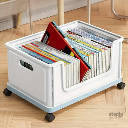 Under Desk Book Storage Box with Wheels Movable Classroom Student Organiser Rack - Blue - Baby & Kids > Kid’s Furniture