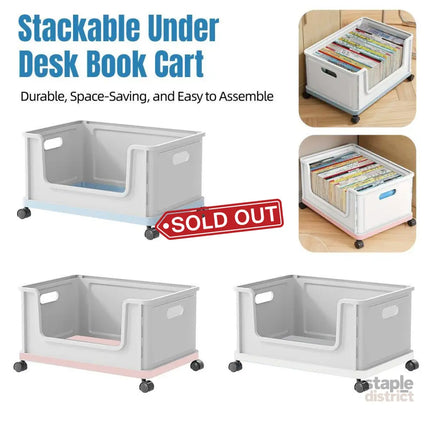 Under Desk Book Storage Box with Wheels Movable Classroom Student Organiser Rack - White - Baby & Kids > Kid’s
