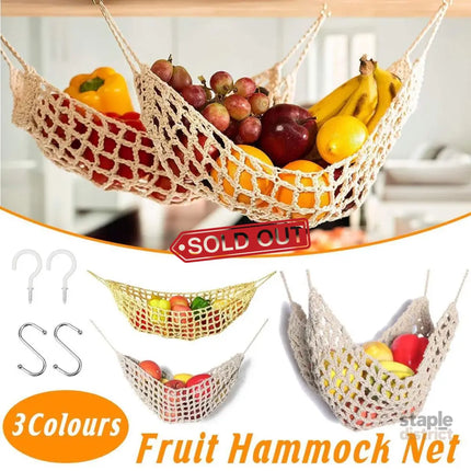 Under Desk Hanging Fruit Basket Kitchen Storage Net Home Organizer for Fruits - Khaki - Commercial > Packaging >