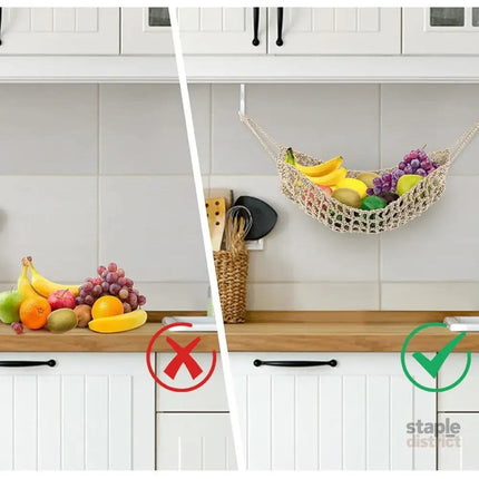 Under Desk Hanging Fruit Basket Kitchen Storage Net Home Organizer for Fruits - White - Commercial > Packaging >
