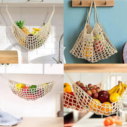 Under Desk Hanging Fruit Basket Kitchen Storage Net Home Organizer for Fruits - White - Commercial > Packaging >