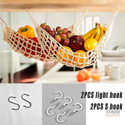 Under Desk Hanging Fruit Basket Kitchen Storage Net Home Organizer for Fruits - White - Commercial > Packaging >