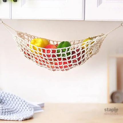 Under Desk Hanging Fruit Basket Kitchen Storage Net Home Organizer for Fruits - White - Commercial > Packaging >