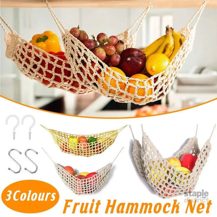 Under Desk Hanging Fruit Basket Kitchen Storage Net Home Organizer for Fruits - White - Commercial > Packaging >