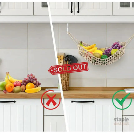 Under Desk Hanging Fruit Basket Kitchen Storage Net Home Organizer for Fruits - Yellow - Commercial > Packaging >