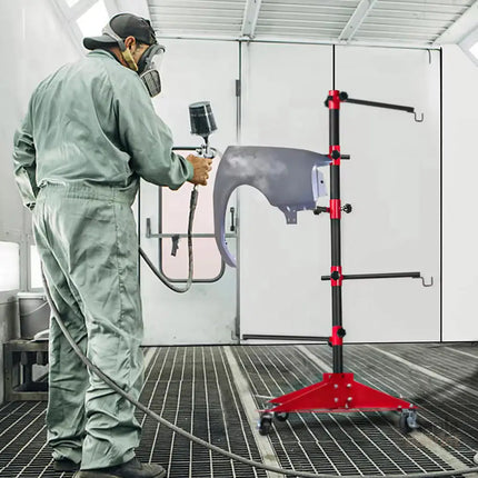 Universal Auto Paint Stand Panel Tree Paint Rotating Stand Center Post Hang Paint Spray with 4 Wheels and 6 Hooks for