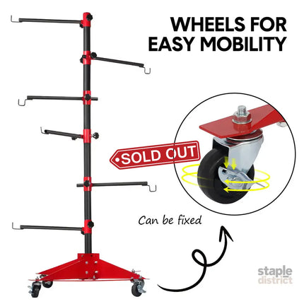 Universal Auto Paint Stand Panel Tree Paint Rotating Stand Center Post Hang Paint Spray with 4 Wheels and 6 Hooks for